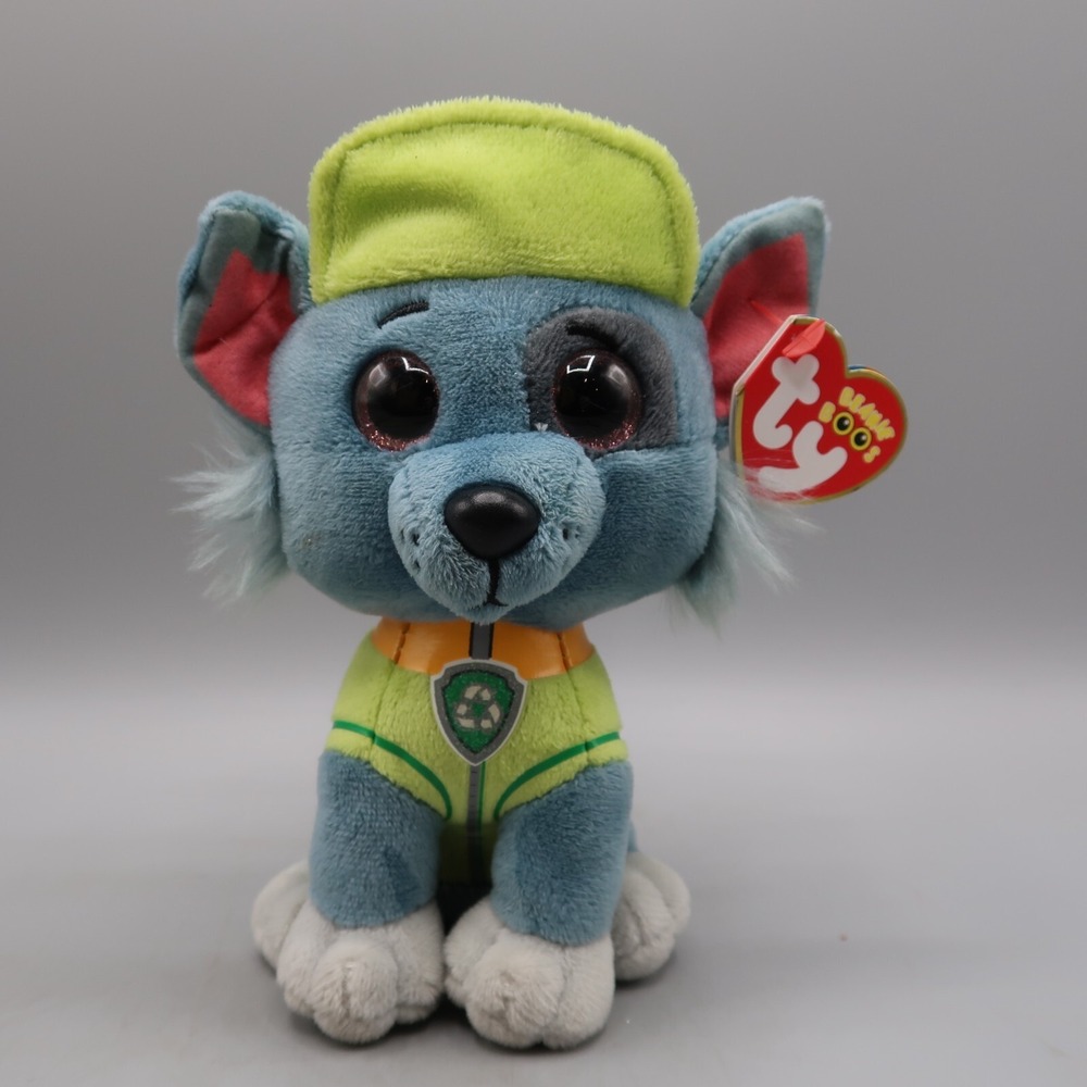 Paw Patrol ROCKY the Grey Dog 6"‎ TY Beanie Boos with tag Recycle Pup